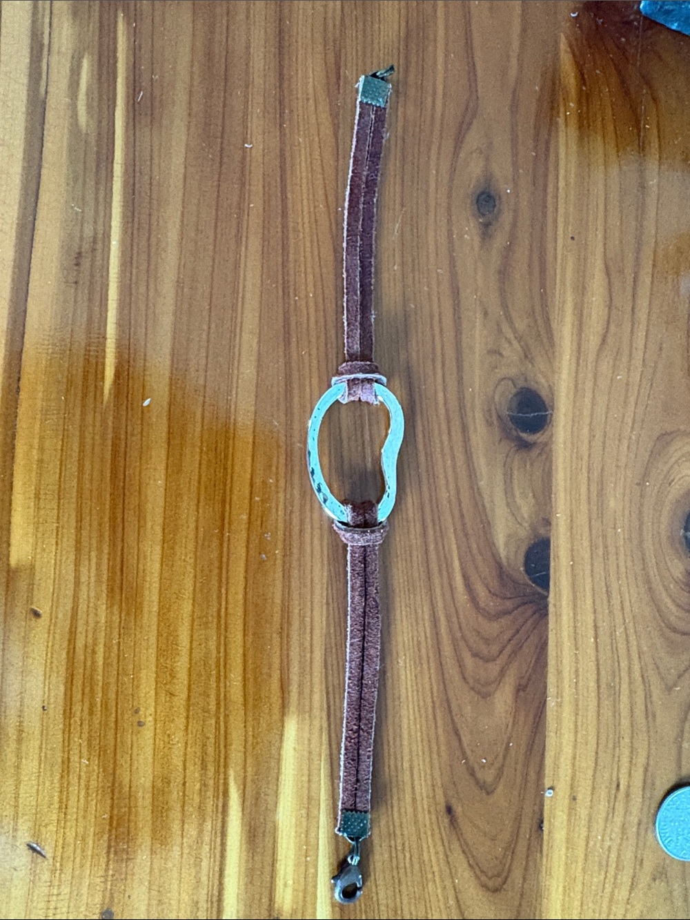 Brown Suede Bracelet with Hammered Heart Accent